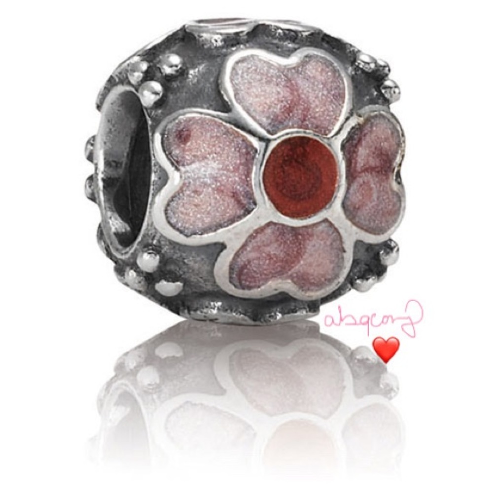 EUC Pandora 790433ER Sterling Silver Daisy Flower w/ Red & Pink Enamel Charm